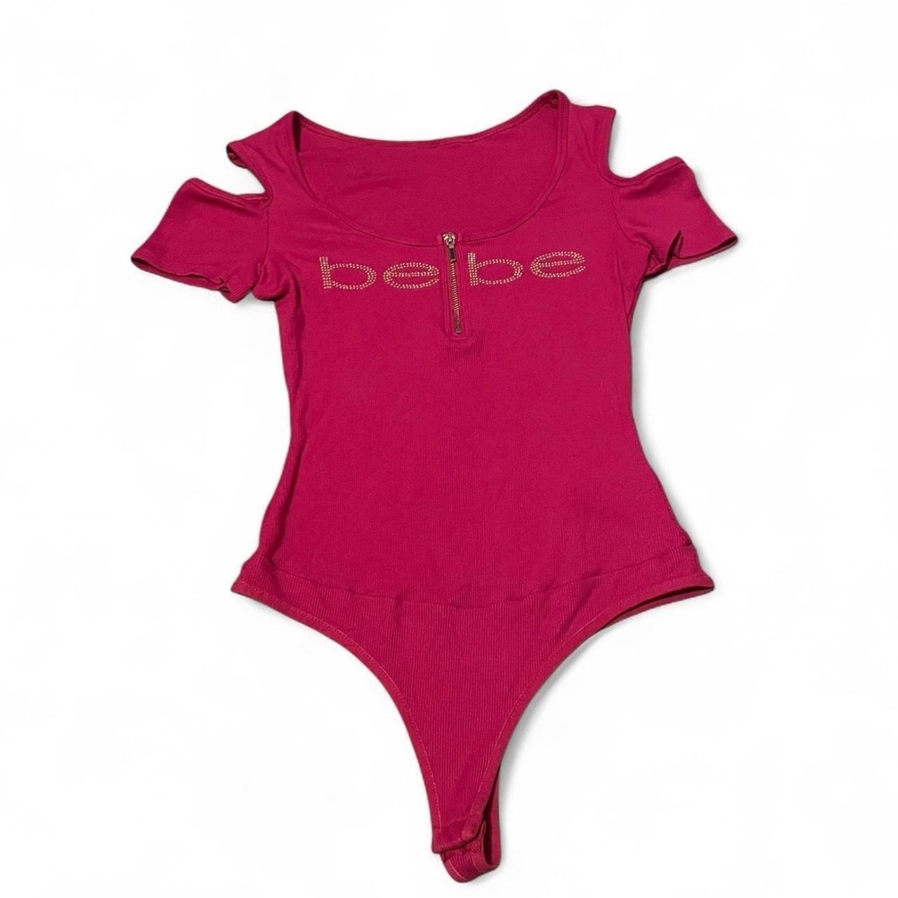 Bebe Fuchsia Cold Shoulder Bodysuit